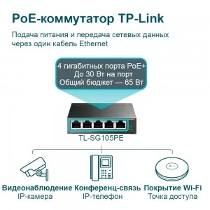 TP-Link TL-SG105PE гигабитный коммутатор PoE+ (ТП-ЛИНК) TP-Link TL-SG105PE гигабитный коммутатор PoE+ (ТП-ЛИНК)